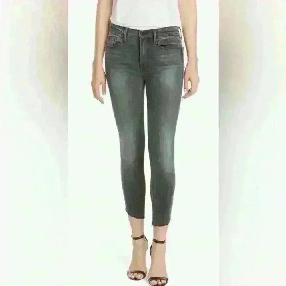 Frame Le Skinny de Jeanne Raw Hem Ankle Women Jeans in Black Grey Kinder Size 27